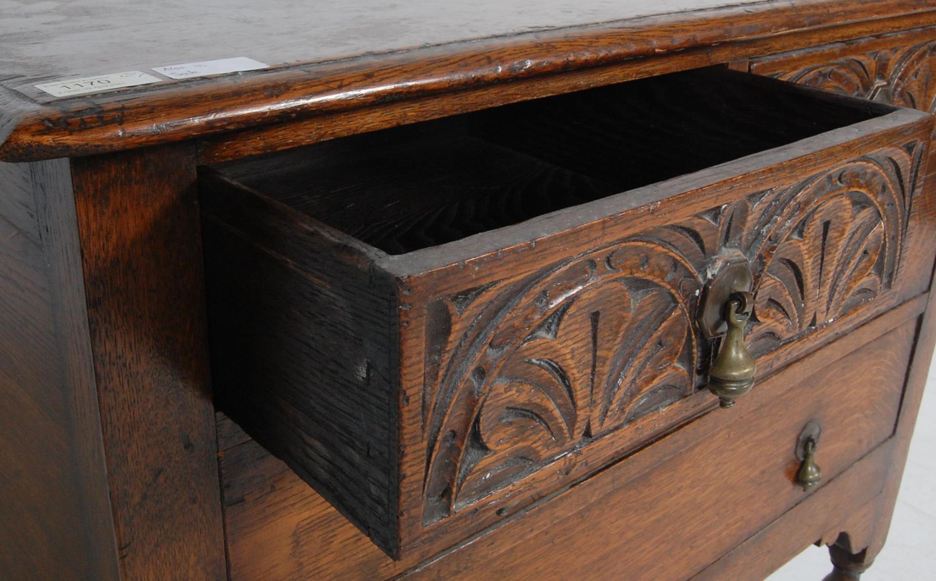 17TH CENTURY REVIVAL CARVED OAK CHEST OF DRAWERS - Image 5 of 6