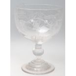 1871 19TH CENTURY ETCHED OVERSIZED RUMMER GOBLET CENTREPIECE