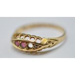 18CT GOLD PINK AND STONE AND DIAMOND RING