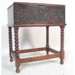 17TH CENTURY CARVED OAK BIBLE BOX CHEST ON STAND