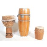THREE AFRICAN DRUMS MUSICAL INSTRUMENTS