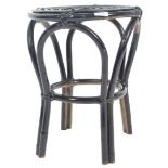 EBONISED WICKER AND BAMBOO STOOL HAVING A CIRCULAR SEAT ATOP