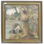 OIL ON CANVAS PICTURE - OTTER HUNT - BY BRISTOL ARTIST MYRTLE GOULDEN