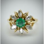 14ct Gold Emerald & Diamond Cluster Ring