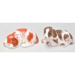TWO ROYAL CROWN DERBY GOLD STOPPER DOG PAPERWEIGHTS