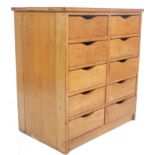 VINTAGE OAK SCHOOL DOUBLE BANK OF DRAWERS