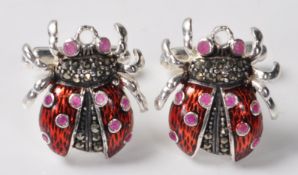 SILVER AND RED ENAMEL LADYBIRD CUFFLINKS