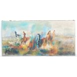 LARGE 20TH CENTURY OIL ON CANVAS PAINTING OF GALLOPING HORSES