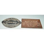 TWO VINTAGE STYLE CAST IRON ADVERTISING PLAQUES