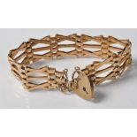 9CT GOLD GATE LINK BRACELET WITH HEART CLASP