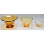 WHITEFRIARS - TOM HILL - A COLLECTION OF THREE RETRO VINTAGE STUDIO ART GLASS BOWLS