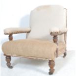 EARLY 20TH CENTURY OAK FRAME FIRESIDE ARMCHAIR / EASY CHAIR