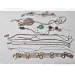 COLLECTION OF STAMPED 925 SILVER CHAIN NECKLACES AND PENDANTS.