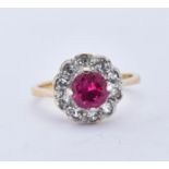 9CT GOLD PINK AND WHITE STONE CLUSTER RING