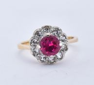 9CT GOLD PINK AND WHITE STONE CLUSTER RING