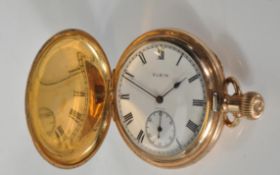 GOLD PLATED FULL HUNTER ELGIN POCKET WATCH