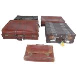 COLLECTION OF FIVE VINTAGE LEATHER 20TH CENTURY SUITCASES