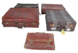 COLLECTION OF FIVE VINTAGE LEATHER 20TH CENTURY SUITCASES