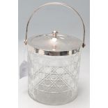 VINTAGE FLASH CUT GLASS & WHITE METAL BISCUIT BARREL.