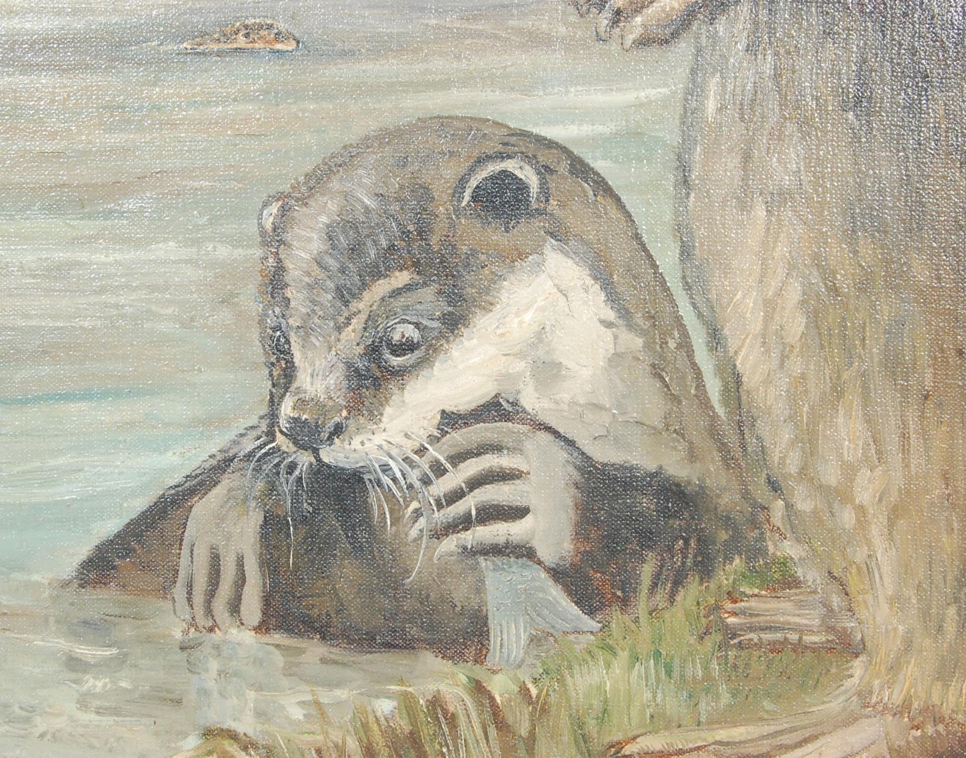 OIL ON CANVAS PICTURE - OTTER HUNT - BY BRISTOL ARTIST MYRTLE GOULDEN - Image 4 of 9