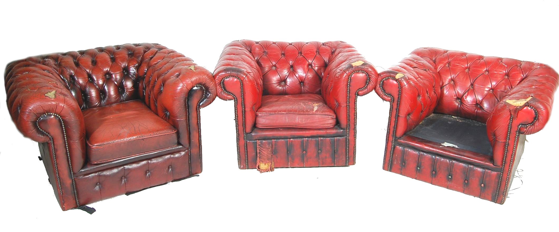 GROUP OF OXBLOOD LEATHER CHESTERFIELD ARMCHAIRS
