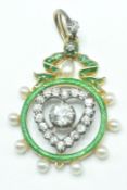 EDWARDIAN DIAMOND ENAMEL AND PEARL PENDANT