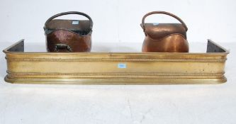 VICTORIAN BRASS FIRE FENDER & 2 COPPER COAL SCUTTL