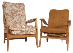 TWO RETRO 20TH CENTURY TEAK WOOD CINTIQUE ARMCHAIR