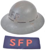 ORIGINAL WWII CIVEL DEFENCE ZUCKERMAN SFP HELMET & ARMBAND