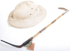 ORIGINAL VINTAGE BRITISH ARMY PITH HELMET WITH RIDING CROP