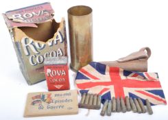 COLLECTION OF WWI FIRST WORLD WAR ITEMS - SHELL, HOLSTER ETC