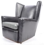 RETRO VINTAGE FAUX BLACK LEATHER WINGBACK ARMCHAIR