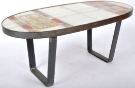 BELIEVED VALLAURIS FRENCH STEEL AND TILE TOP COFFEE TABLE