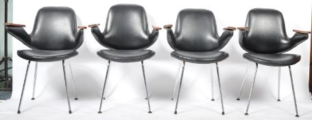 SET OF FIVE RETRO ' PELICAN ' STYLE BLACK VINYL ARMCHAIRS