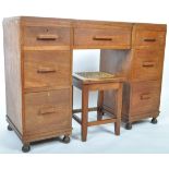 EARLY 20TH CENTURY SOLID TEAK ART DECO WORK DESK AND STOOL