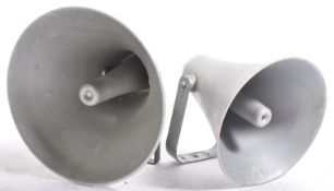 PAIR OF VINTAGE OUTDOOR METAL CASED HORN SPEAKERS