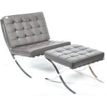 BARCELONA CHAIR AND MATCHING FOOTSTOOL IN BLACK LEATHER