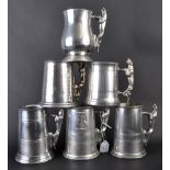 JAGUAR - COLLECTION OF SIX ORIGINAL MASCOT HANDLED PEWTER TANKARDS