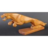 JAGUAR - LARGE CARVED JAGUAR WOODEN LEAPER MASCOT