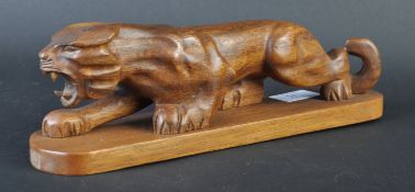 JAGUAR - 20TH CENTURY VINTAGE HAND CARVED JAGUAR STATUE