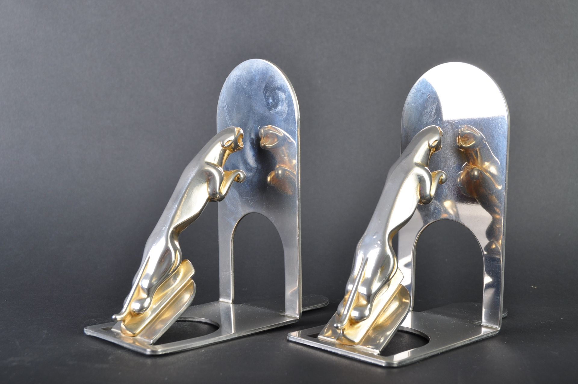 JAGUAR - PAIR OF ORIGINAL STAINLESS STEEL BOOKENDS