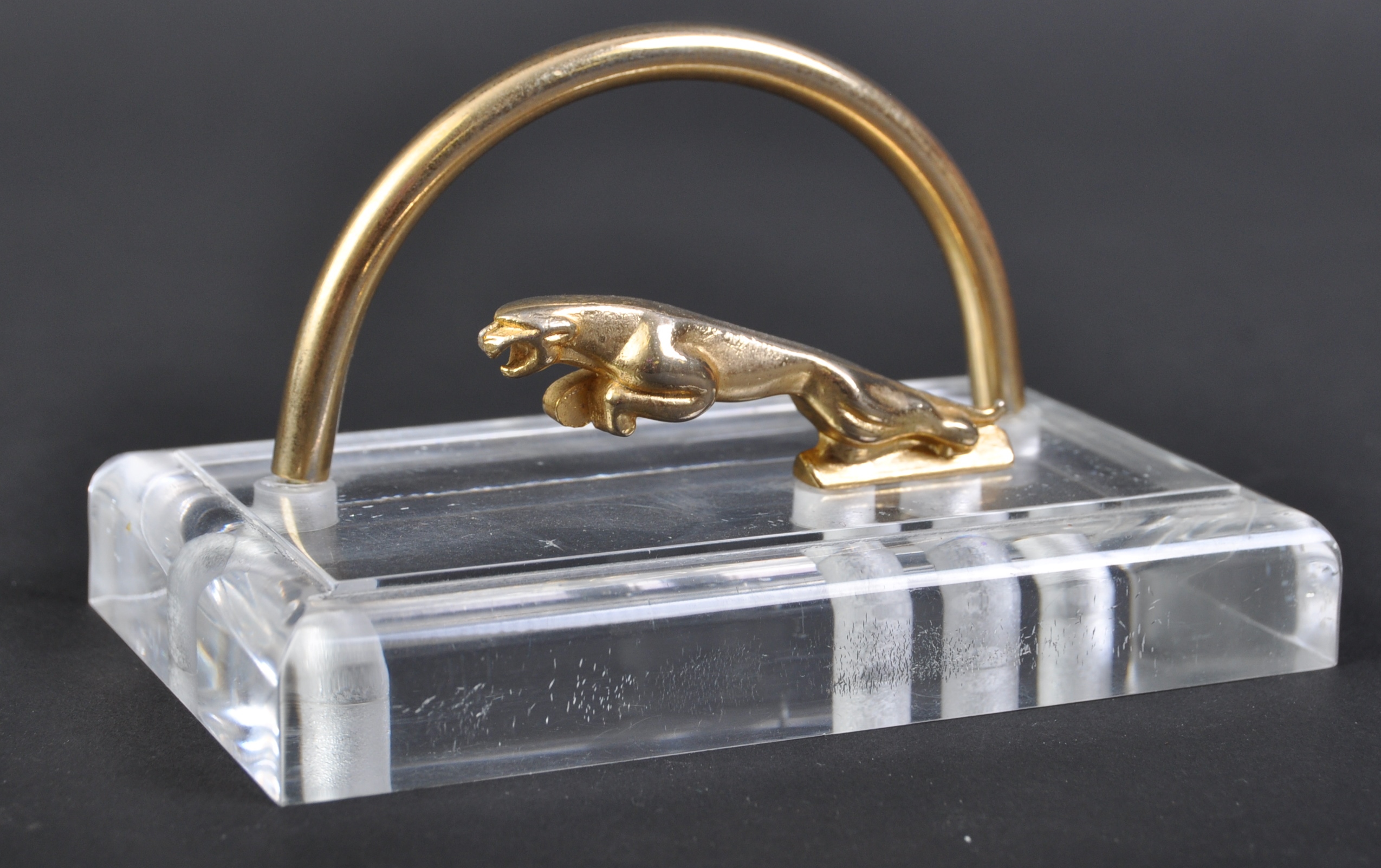 JAGUAR - VINTAGE PERSPEX DESKTOP PAPERWEIGHT WITH MASCOT