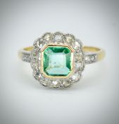 18CT GOLD EMERALD AND DIAMOND RING