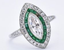 ART DECO PLATINUM EMERALD AND DIAMOND RING