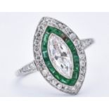 ART DECO PLATINUM EMERALD AND DIAMOND RING