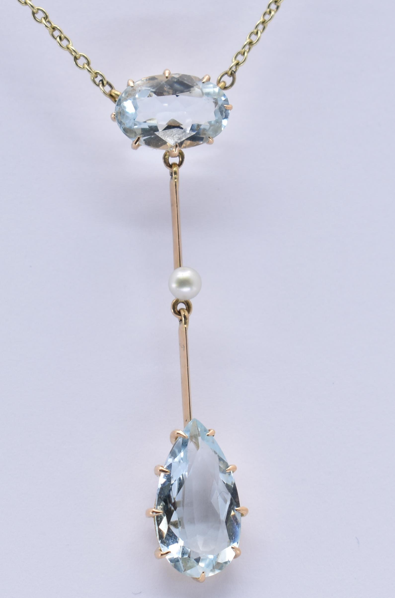 ANTIQUE GOLD & AQUAMARINE PEARL PENDANT NECKLACE - Image 3 of 5