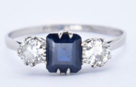 PLATINUM & 18CT GOLD SAPPHIRE AND DIAMOND 3 STONE RING