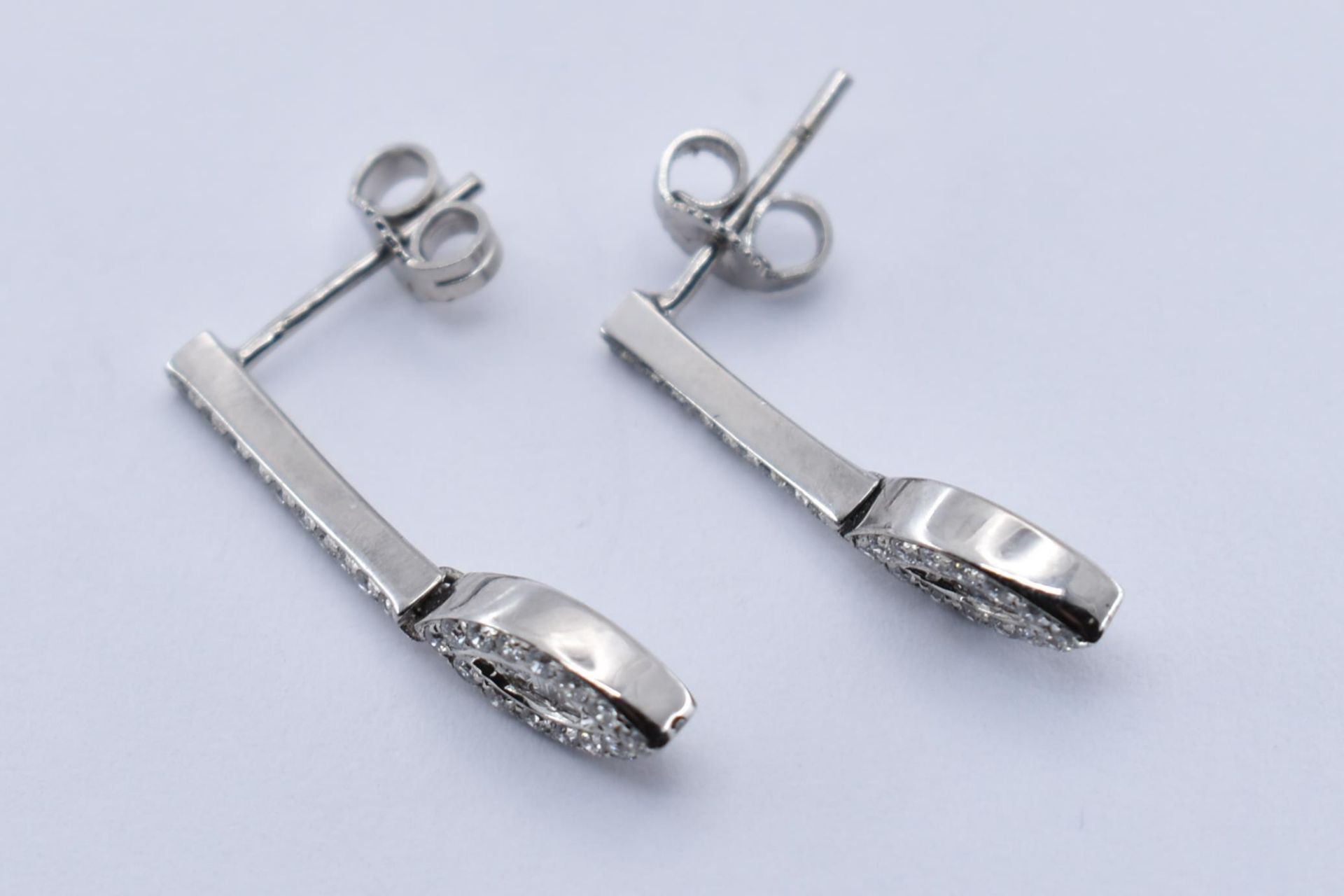 PAIR 18CT WHITE GOLD AND DIAMOND DROP EARRINGS - Image 2 of 2