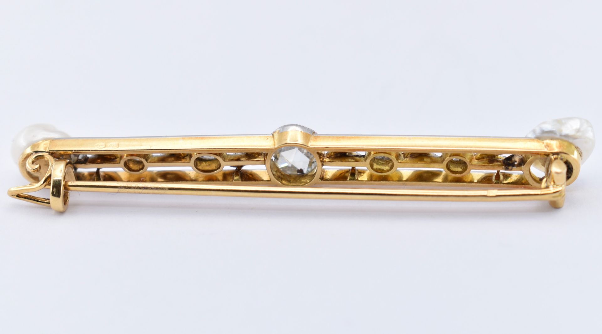 FRENCH 18CT GOLD PLATINUM PEARL DIAMOND BAR BROOCH - Image 3 of 5