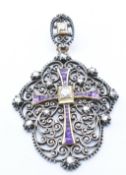 ANTIQUE 19TH CENTURY SILVER GOLD & DIAMOND PENDANT